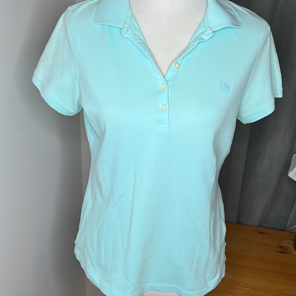 Good used condition IZOD women pull over aqua turquoise blue polo shirt
